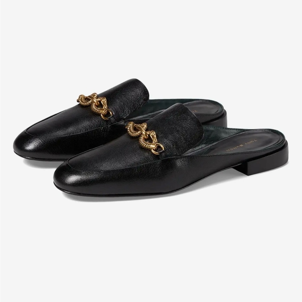 Tory Burch Jessa Backless Loafers perfect black leather slip on size 5.5 EUC